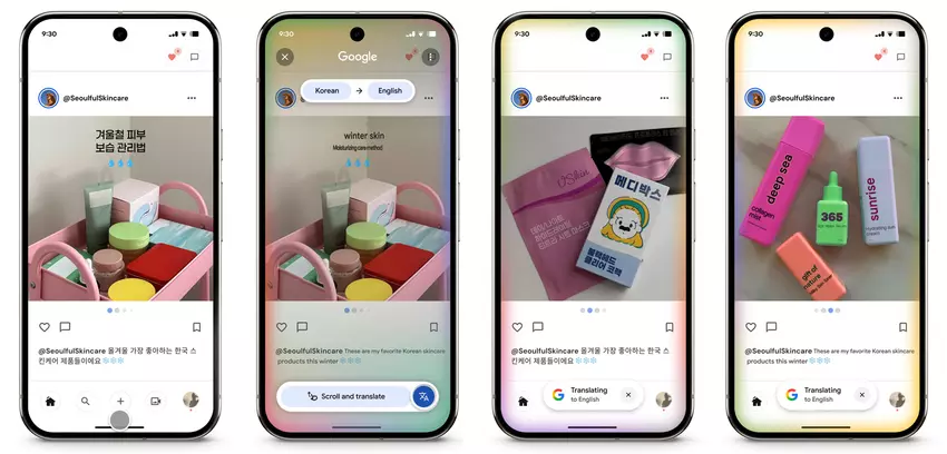 Circle to Search tłumaczenie tekstu podczas przewijania