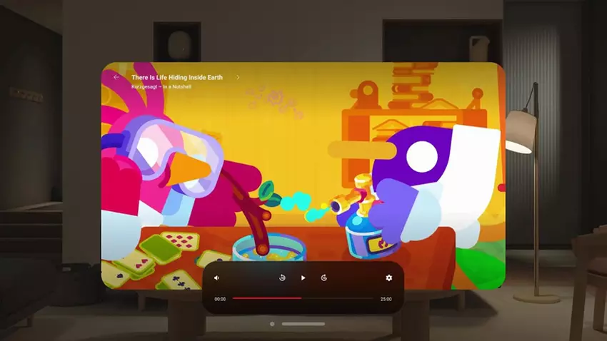 Interfejs aplikacji YouTube dla Apple Vision Pro