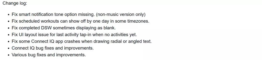 Dziennik zmian oprogramowania Garmin dla wersji 22.24. Ilustracja: Garmin