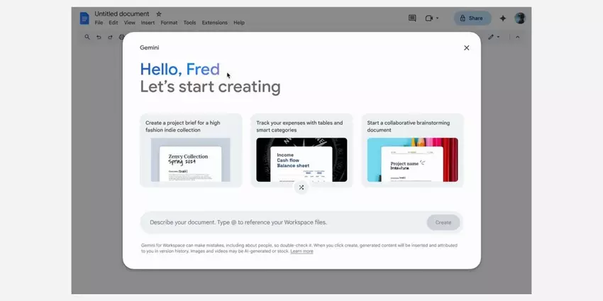 Google rozpoczyna testowanie funkcji "Pomóż mi tworzyć" obsługiwanej przez Gemini w Dokumentach Google