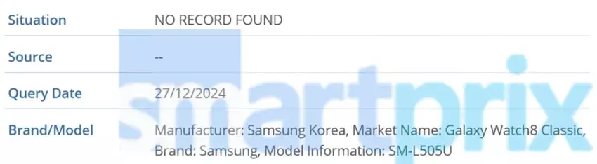 Informacje o Samsung Galaxy Watch8 Classic w bazie danych GSMA