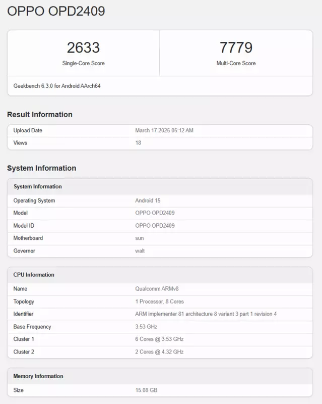 Specyfikacja OnePlus Pad 2 Pro w Geekbench