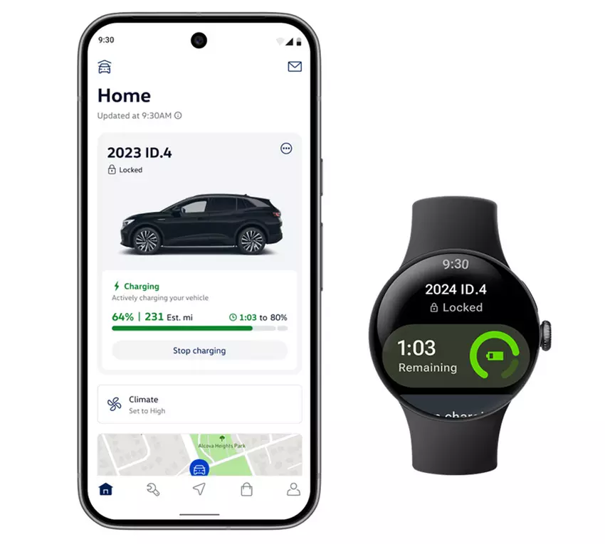 Volkswagen aplikacja myVW na smartwatchu