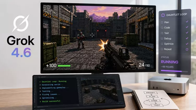Grok 4.6 tworzy 3D-shooter w 48 ...