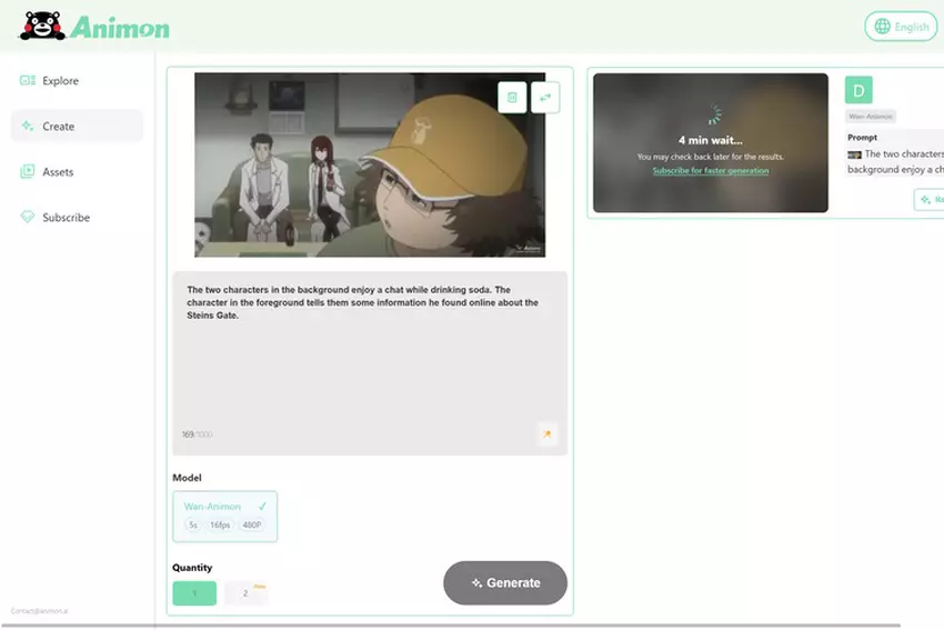 Animacja postaci Steins;Gate z wykorzystaniem Animon.ai