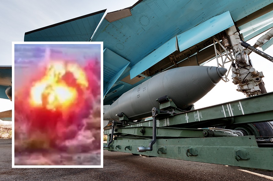 Ukraińscy saperzy niszczą bombę lotniczą FAB-250 za pomocą rosyjskiego odpowiednika amerykańskiego zestawu JDAM