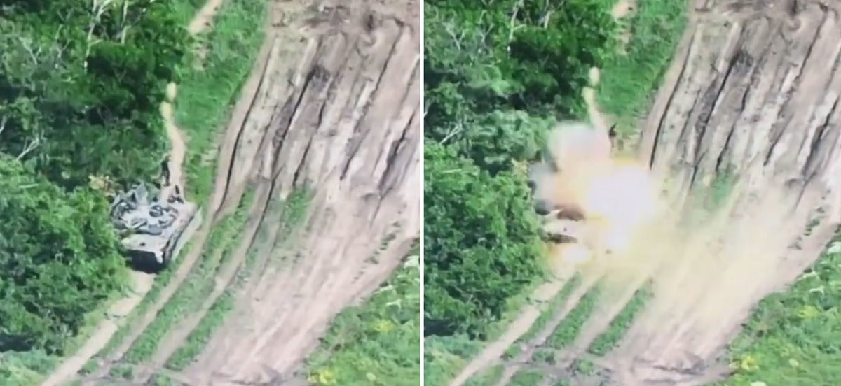 Tani ukraiński dron FPV atakuje rosyjskiego BMP-3 wartego ponad 1 mln USD z pancerzem 688A-SB6-2KP