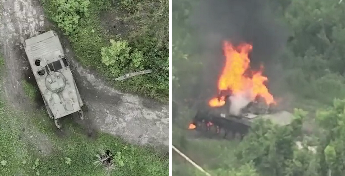 Ukraińskie drony wystrzeliły 40 × 53 pociski z granatnika i spaliły rosyjski BMP-1 o wartości 200 000 dolarów.