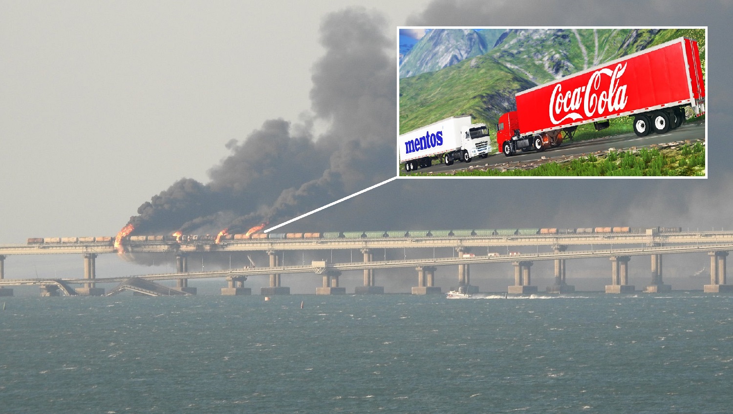 Urodzinowy prezent dla Poutine: po eksplozji na moście krymskim zawala się podłoże i zaczyna się pożar kolei