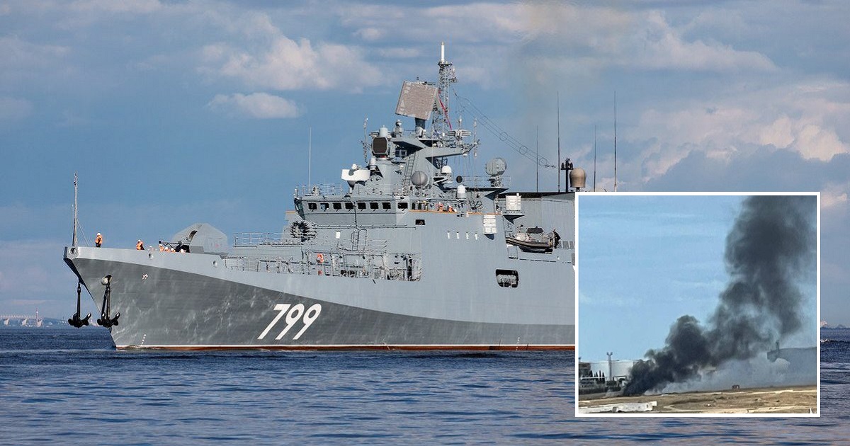 Rosyjski okręt wojenny ... Morskie drony trafiły w co najmniej trzy rosyjskie okręty, w tym nowy okręt flagowy Admirał Makarow, który zastąpił krążownik Moskwa