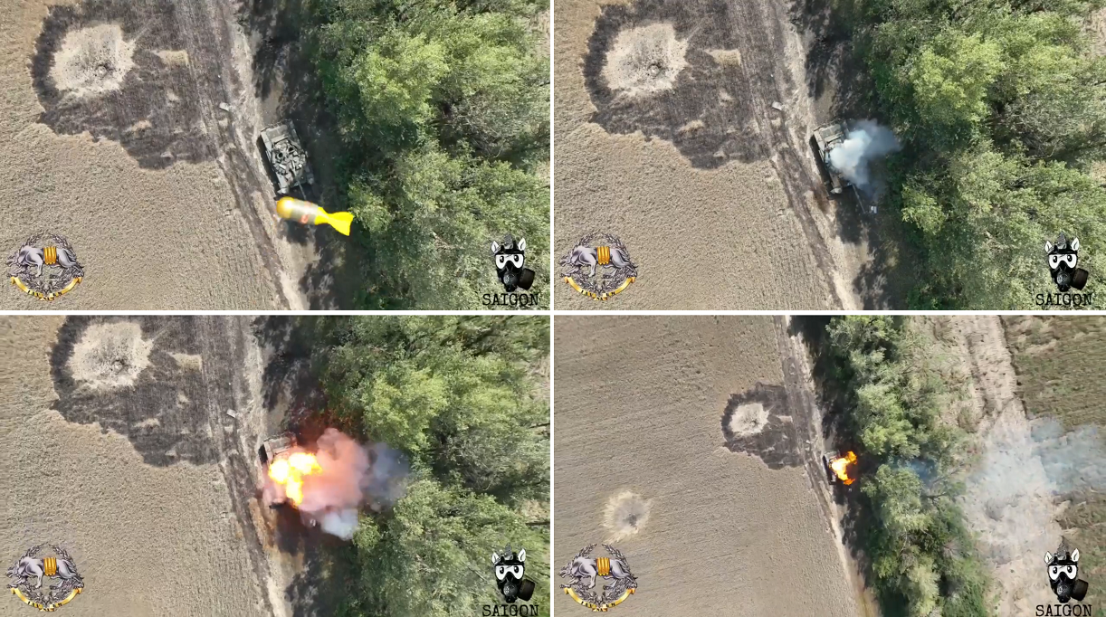 Ukraiński dron skutecznie spalił wnętrze czołgu T-72B3, wrzucając granat Lockheed Martin prosto do włazu
