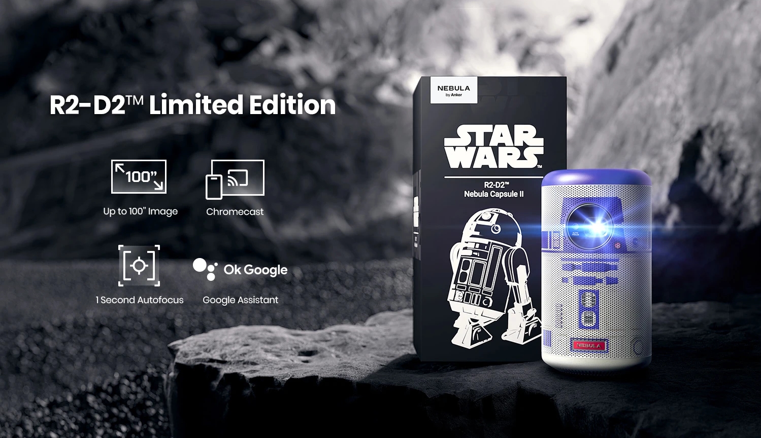Dla prawdziwych fanów Star Wars: Anker prezentuje specjalną wersję projektora Nebula Capsule II w kolorystyce droida R2-D2.