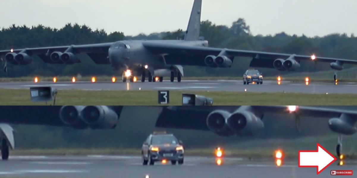 Bombowiec nuklearny B-52H Stratofortress zniszczył światła pasa startowego w Wielkiej Brytanii podczas "spaceru kraba".