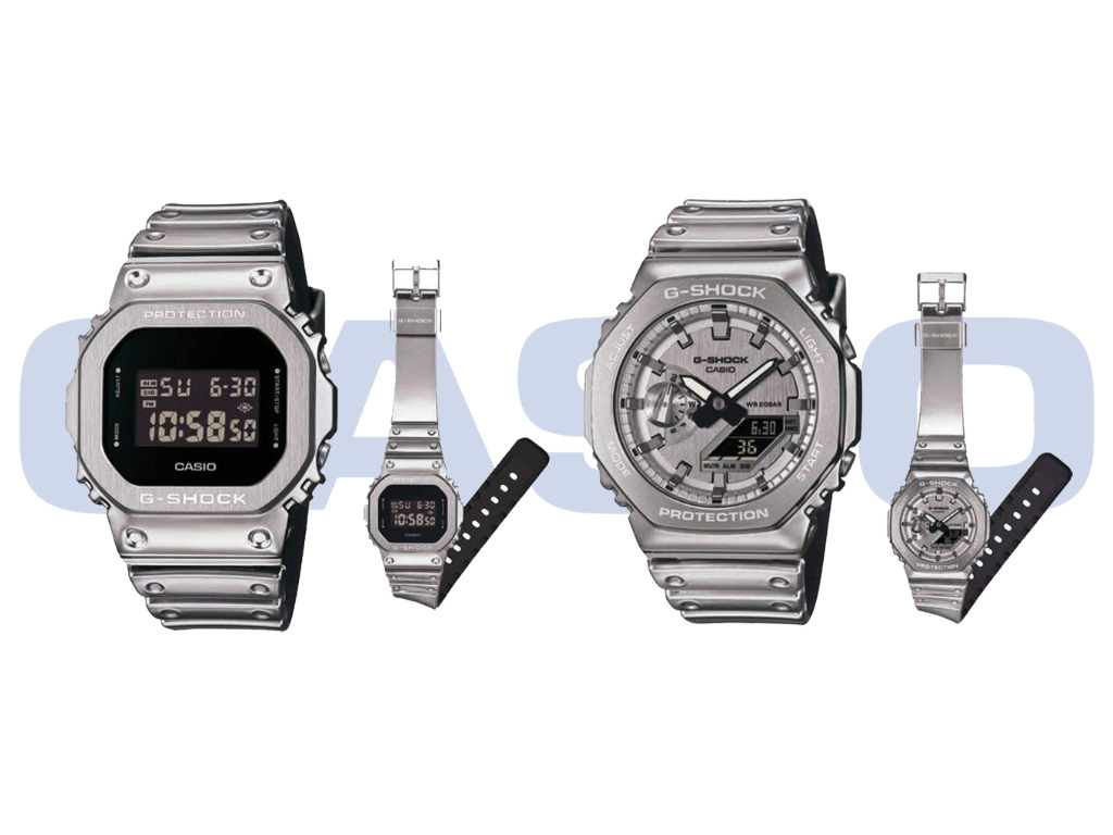 Casio może ogłosić nowe metalowe zegarki G-Shock GM-2100YM-8A i GM-5600YM-8 z funkcjami Tough Solar i wodoodpornością.