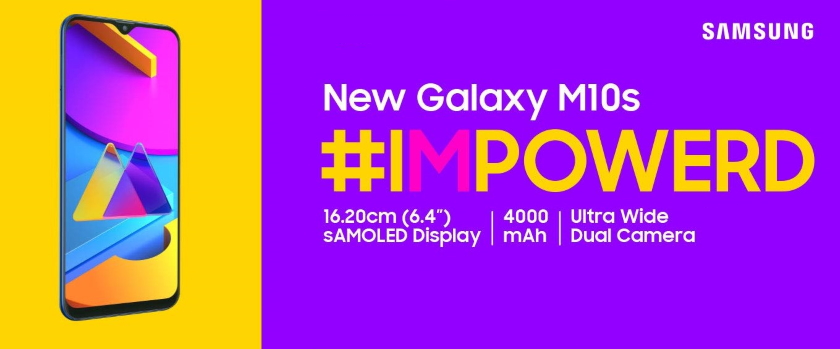Samsung Galaxy M10s: ulepszona wersja Galaxy M10 z baterią 4000 mAh, podwójną kamerą, ekranem AMOLED i ceną 130 USD
