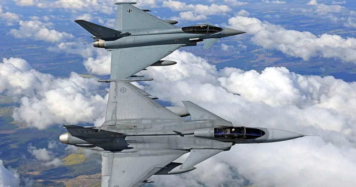 Niemiecki myśliwiec Eurofighter i szwedzki myśliwiec Gripen przeprowadzają wspólne ćwiczenia dla NATO