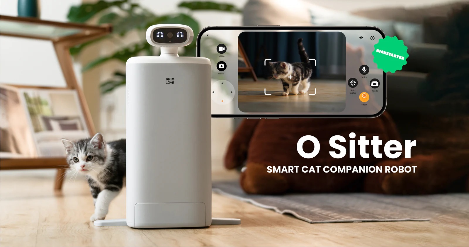 HHOLOVE O Sitter: inteligentny robot-opiekun kotów z kamerą i automatycznym podajnikiem, który bawi i karmi zwierzęta.