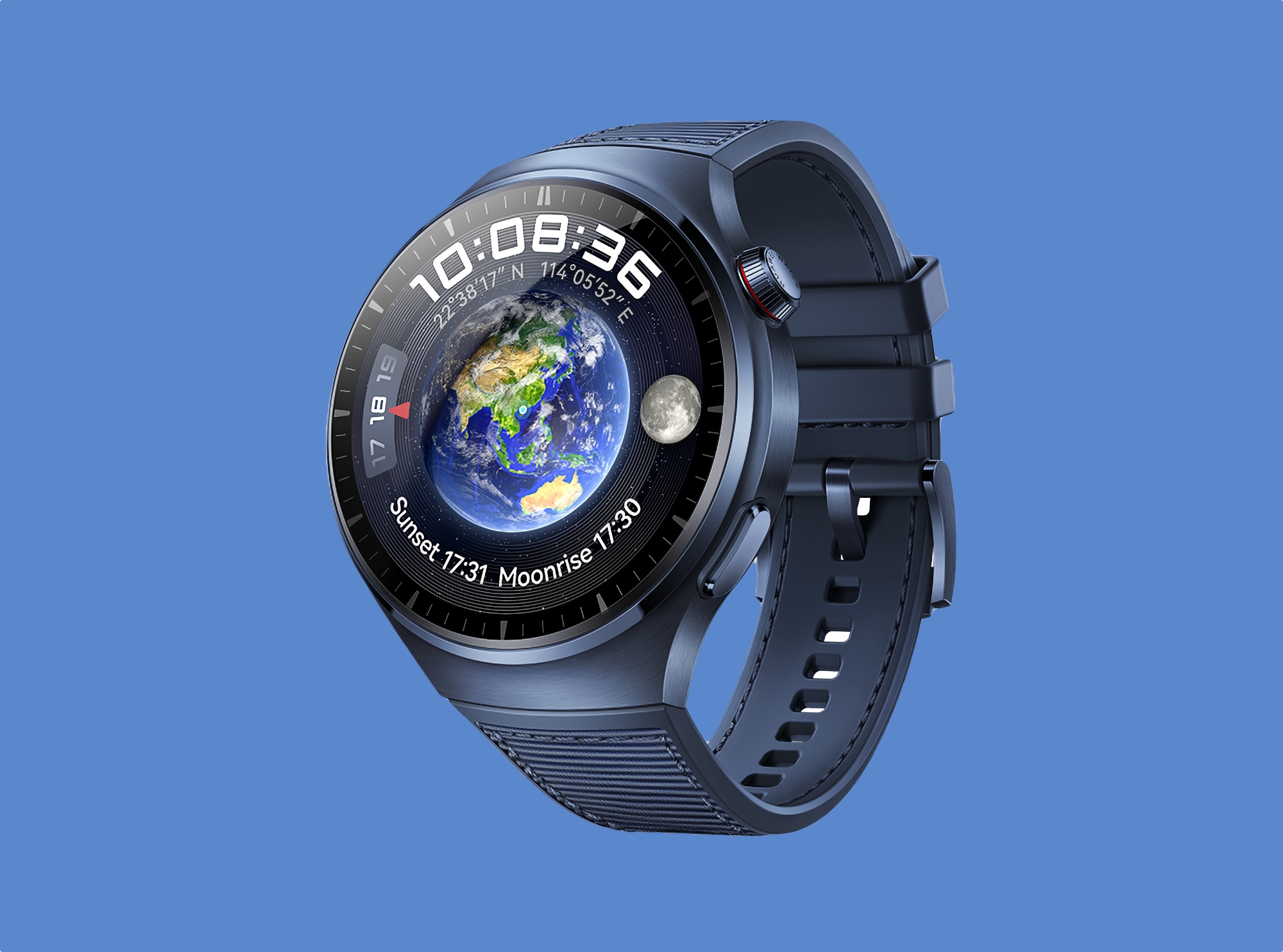 Huawei zaprezentował Huawei Watch 4 Pro Ocean Blue z niebieską obudową i paskiem z sieci rybackiej