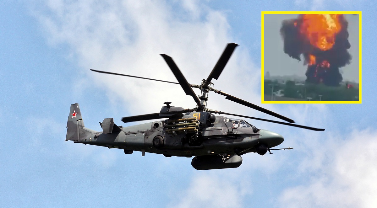 Śmigłowiec Ka-52 uniknął pocisku Strela-10 i zaatakował rosyjski skład ropy naftowej w Woroneżu.