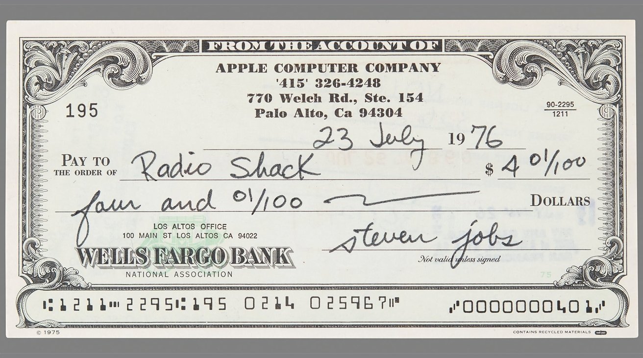 Czek na 4 dolary Steve'a Jobsa sprzedany na aukcji za 46 tys. dolarów