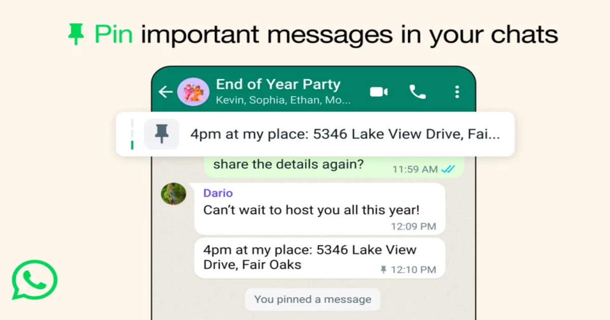 WhatsApp wypuszcza aktualizację: Możesz teraz przypiąć do trzech ważnych wiadomości w czatach