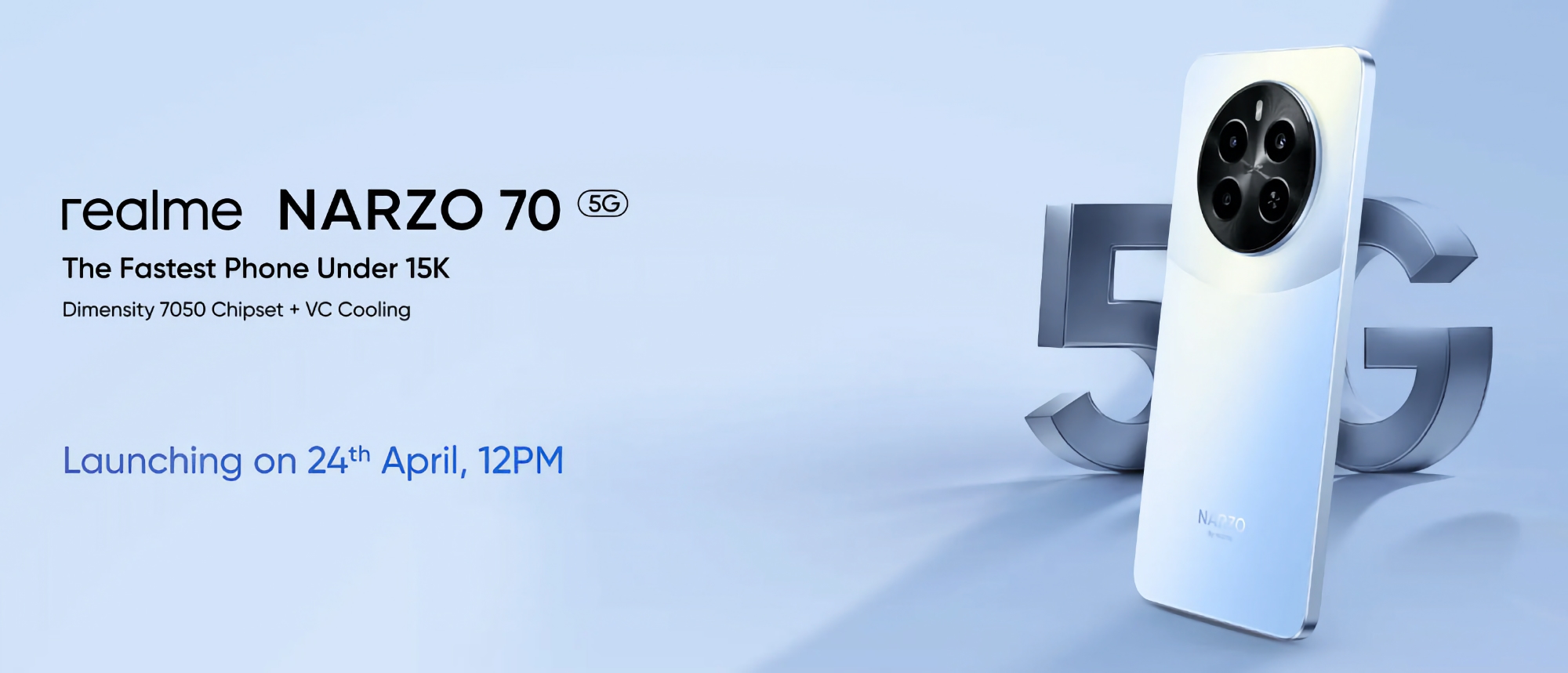 To już oficjalne: realme Narzo 70 5G z układem MediaTek Dimensity 7050 zadebiutuje 24 kwietnia
