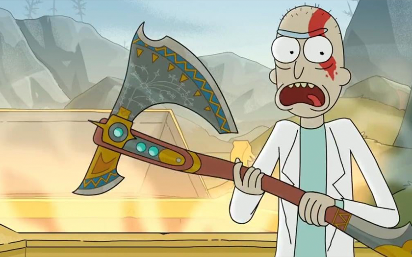 Crossover Rick and Morty z God of War: Ragnarok w nowej reklamie. Rick goli głowę, znajduje Lewiatana i odmawia pomocy Morty