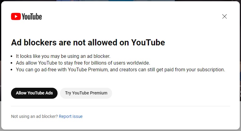 YouTube testuje obejścia blokerów reklam. Użytkownicy mogą być zmuszeni do wykupienia płatnej subskrypcji dla własnego komfortu-2