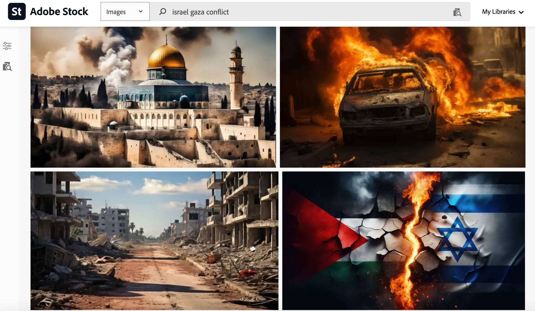 Adobe sprzedaje wygenerowane przez sztuczną inteligencję obrazy wojny izraelsko-hamskiej, które w doniesieniach prasowych podawane są jako prawdziwe.-2
