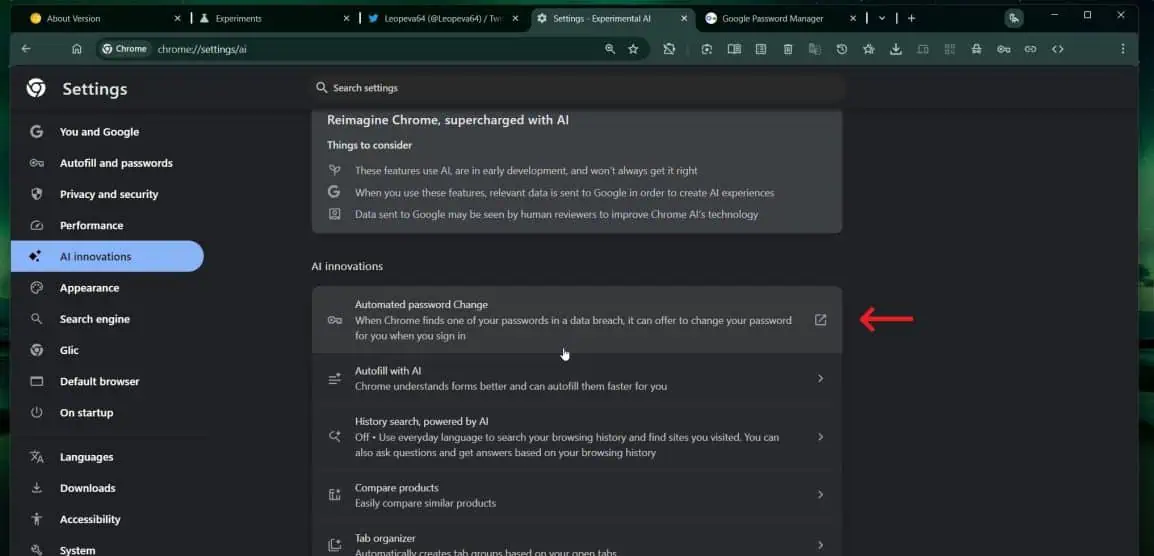 Interfejs do zmiany hasła w Google Chrome