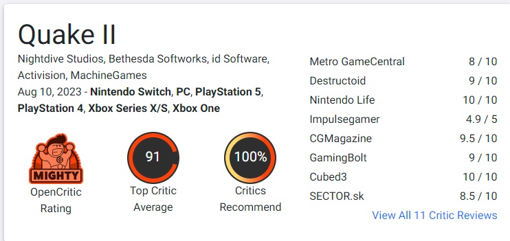 Gracze i krytycy są podekscytowani remasterem Quake 2. Zaktualizowana gra otrzymuje najwyższe oceny na wszystkich platformach-3