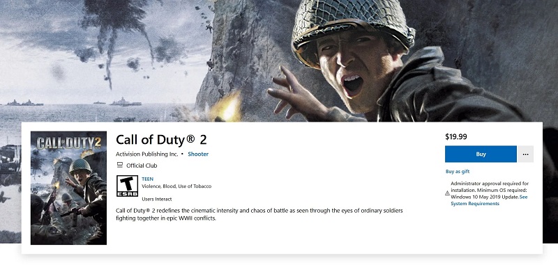 Zrzut ekranu ze strony Call of Duty 2 w sklepie Microsoft Store