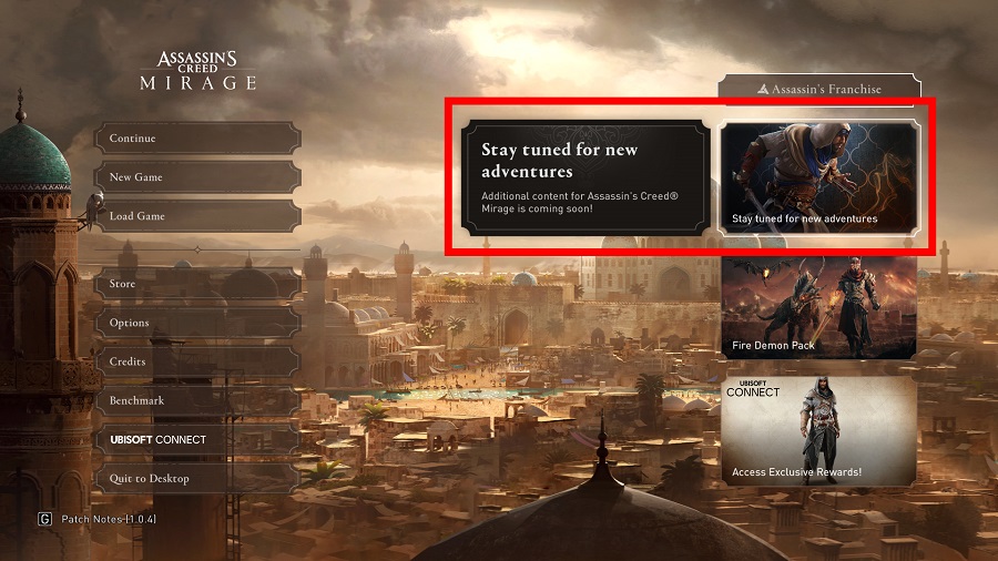 Ubisoft szykuje dodatek do Assassin's Creed Mirage? W menu głównym gry znaleziono tajemniczy baner reklamowy-2
