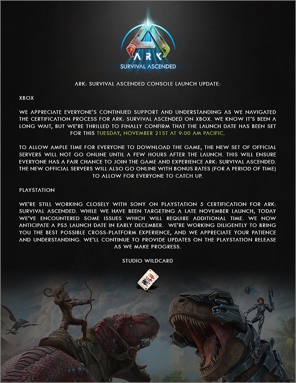ARK: Survival Ascended ukaże się dziś na Xbox Series, podczas gdy wersja na PlayStation 5 została ponownie opóźniona-2