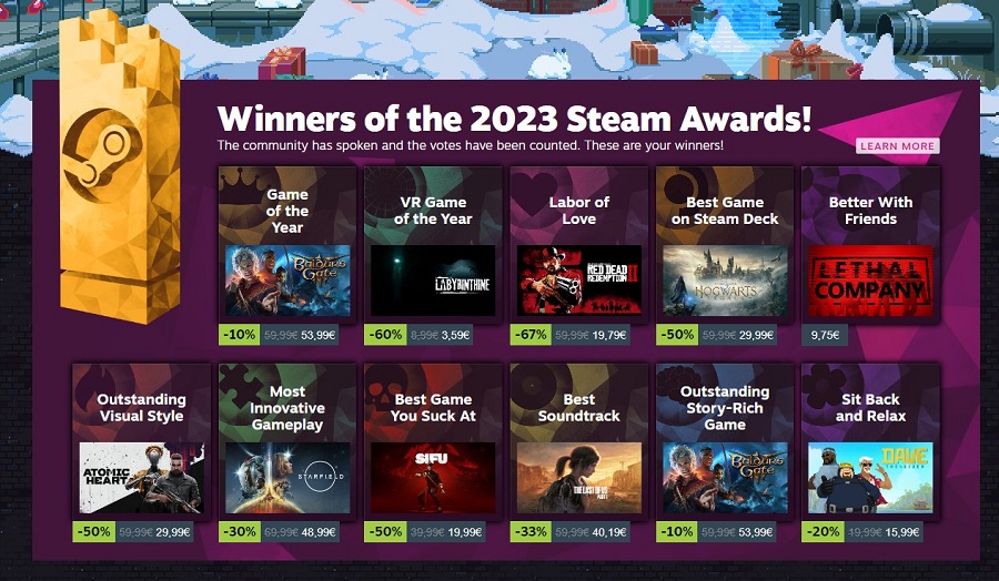 Ogłoszono zwycięzców The Steam Awards 2023: Baldur's Gate III zostało uznane przez graczy za najlepszą grę roku.-2