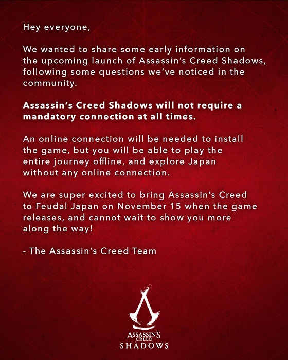 To już oficjalne: Assassin's Creed Shadows nie wymaga stałego połączenia z Internetem-2