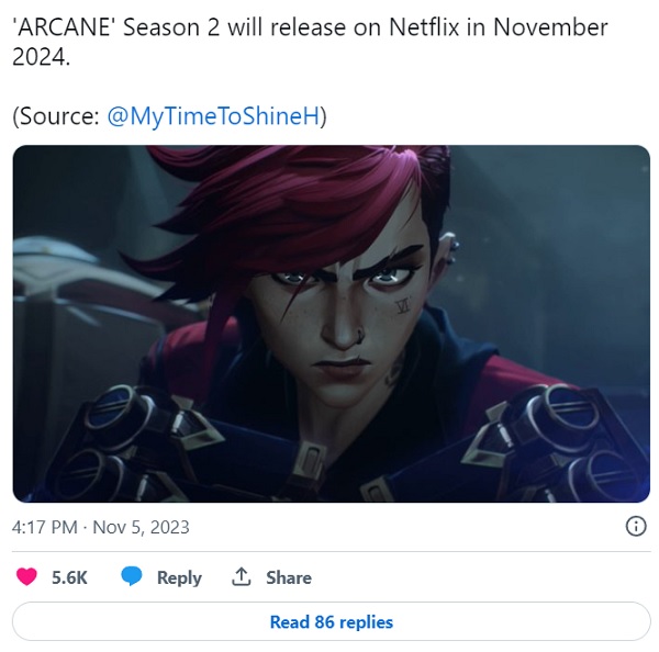 Informator ujawnił datę premiery drugiego sezonu anime Arcane. Możliwe, że sequel hitowej serii ukaże się dokładnie rok później-2