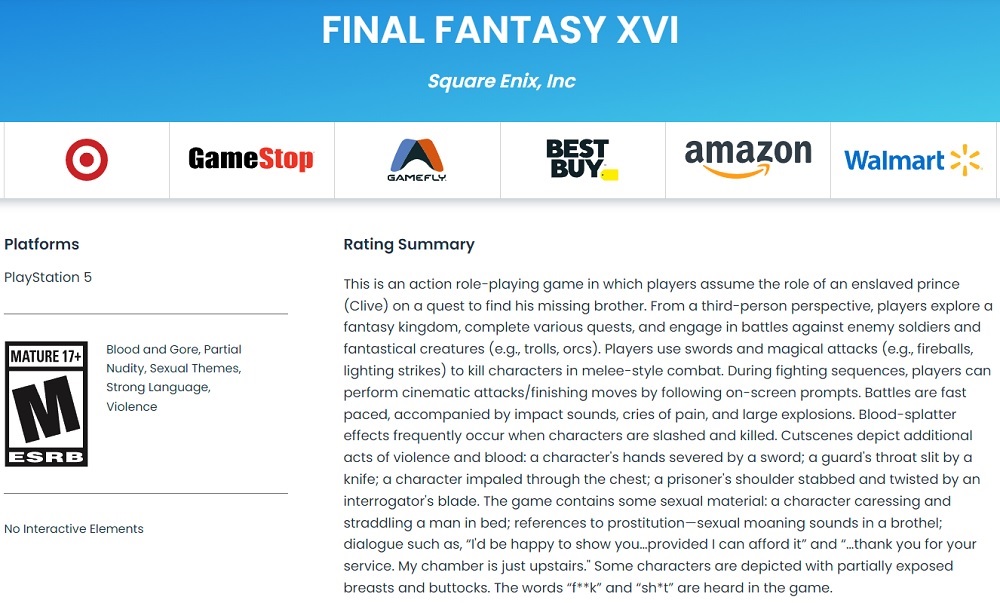 Nagość, przemoc i ostry język: japońskie RPG Final Fantasy XVI otrzymuje od ESRB ocenę M (17+)-2