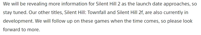 Prace nad dwoma projektami z serii Silent Hill, noszącymi podtytuły Townfall i F, przebiegają zgodnie z planem - producent serii zapewnił fanów-2