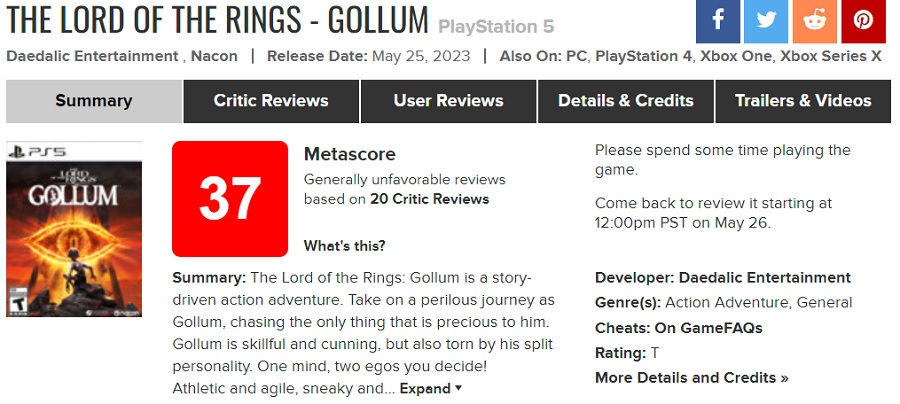 To klapa: 37 punktów na agregatorach sprawia, że The Lord of the Rings: Gollum jest jedną z najgorszych gier ostatnich lat-2