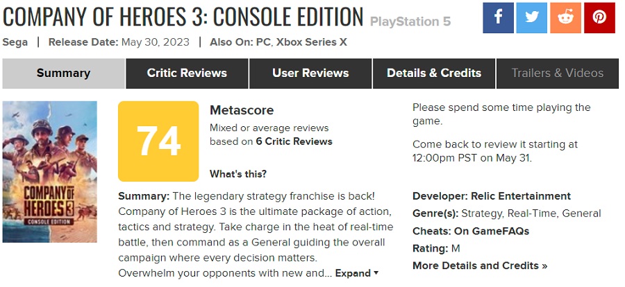 Krytycy nie są zadowoleni z konsolowej wersji Company of Heroes 3 i narzekają na niewygodne sterowanie na gamepadzie-2