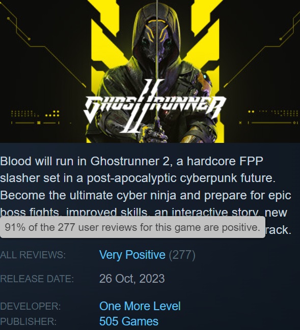 Świetna gra, ale nie dla każdego: użytkownicy Steam są podekscytowani cyberpunkową grą akcji Ghostrunner 2, z niewielkim szczytem online.-2