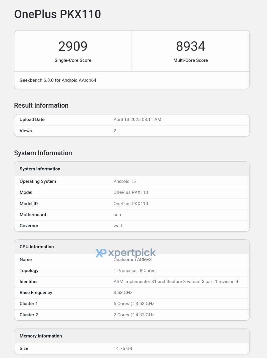 Test Geekbench OnePlus 13T Test Geekbench OnePlus 13T
