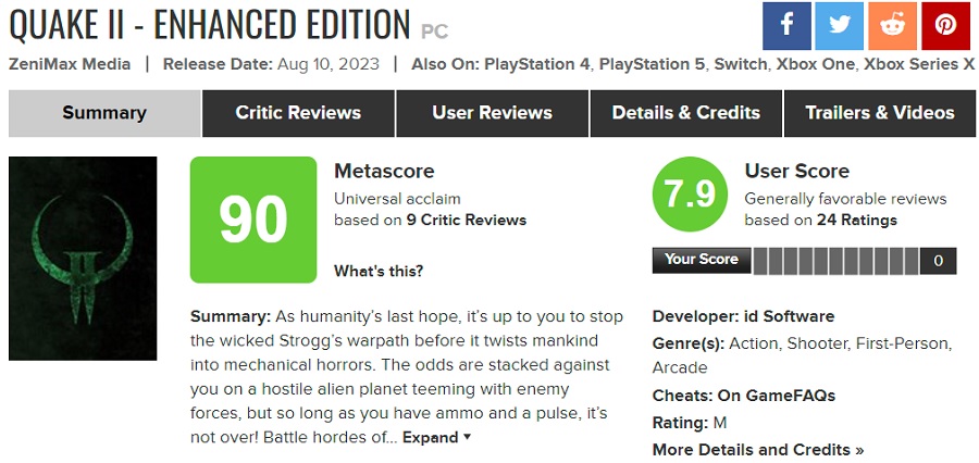 Gracze i krytycy są podekscytowani remasterem Quake 2. Zaktualizowana gra otrzymuje najwyższe oceny na wszystkich platformach-2