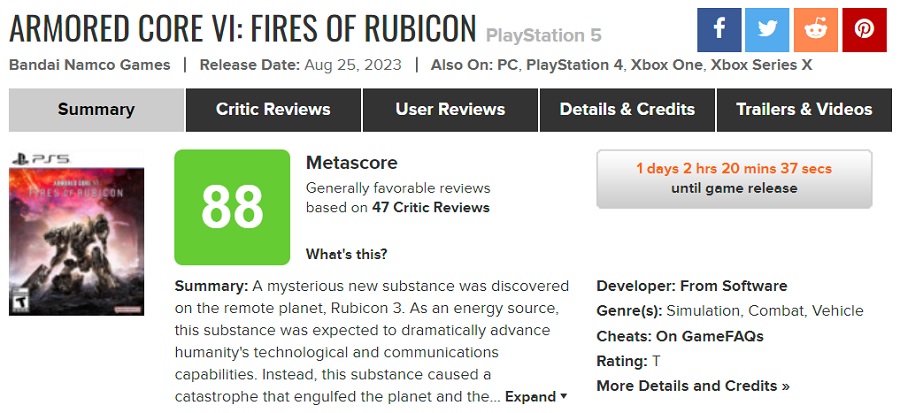 Gra akcji Armored Core VI: Fires of Rubicon otrzymuje wysokie noty od krytyków. Fani serii będą zachwyceni nową grą FromSoftware-3