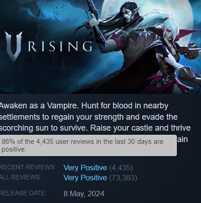 Premiera V Rising w sieci zgromadziła ponad 150 000 osób - wampirza gra akcji zbiera świetne recenzje-3