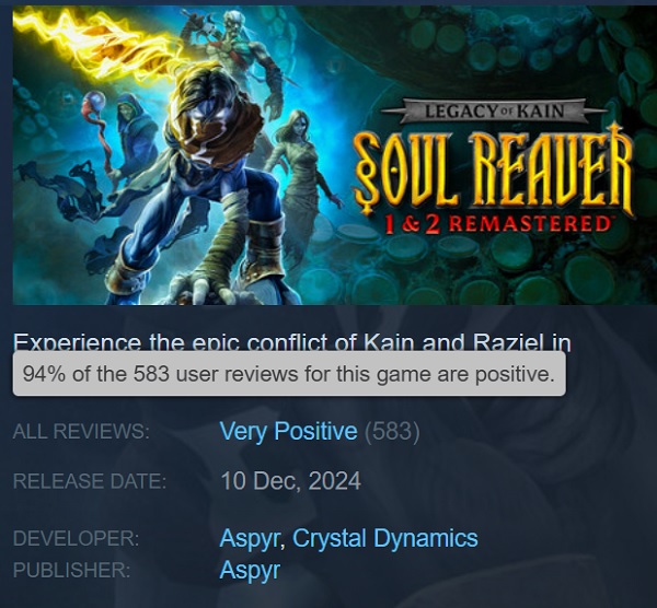 Recenzje Legacy of Kain Soul Reaver 12 Remastered wśród graczy Steam