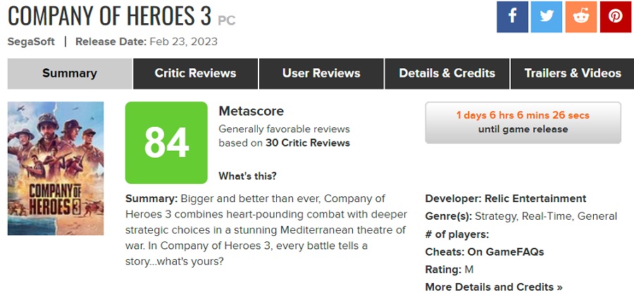 Krytycy byli zadowoleni z Company of Heroes 3. Gra otrzymała wysokie oceny na agregatorach-2