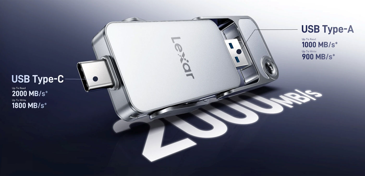 Lexar Dual Drive Portable SSD D70E z dwoma złączami USB-C i USB-A