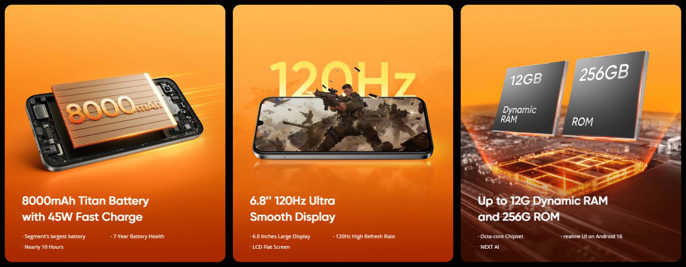 Obraz baterii, ekranu, pamięci Realme P4x
